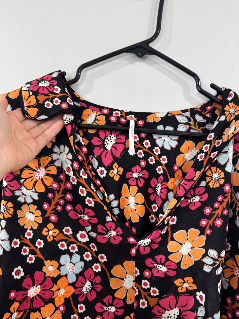 Free People NEW black and orange floral oversized tunic long sleeve dress hippie - Picture 4 of 7